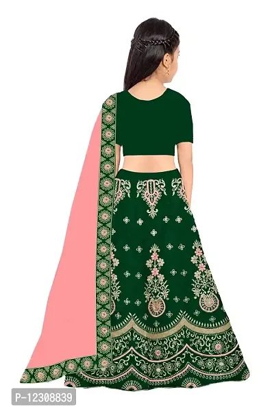 Dholazon Girls Lehenga Choli Ethnic Wear Embroidered Lehenga, Choli and Dupatta Set (14-15year, Green)-thumb2