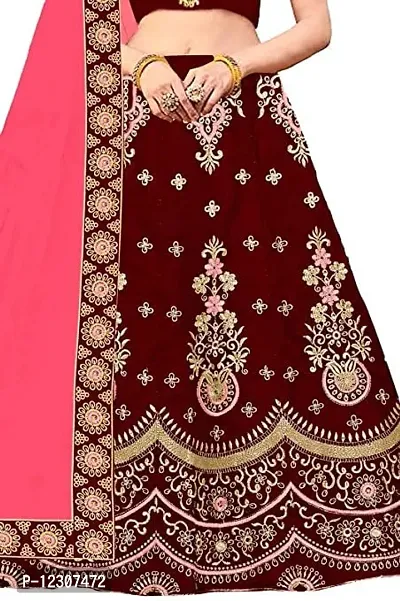 Dholazon Girls Lehenga Choli Ethnic Wear Embroidered Lehenga, Choli and Dupatta Set (10-11year, Maroon)-thumb3