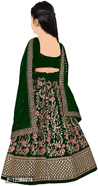 Dholazon Girls Lehenga Choli Ethnic Wear Embroidered Lehenga, Choli and Dupatta Set (9-10 Years, green)-thumb2
