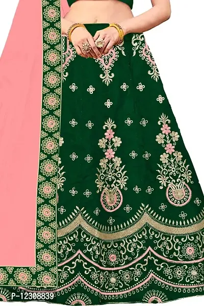 Dholazon Girls Lehenga Choli Ethnic Wear Embroidered Lehenga, Choli and Dupatta Set (14-15year, Green)-thumb3