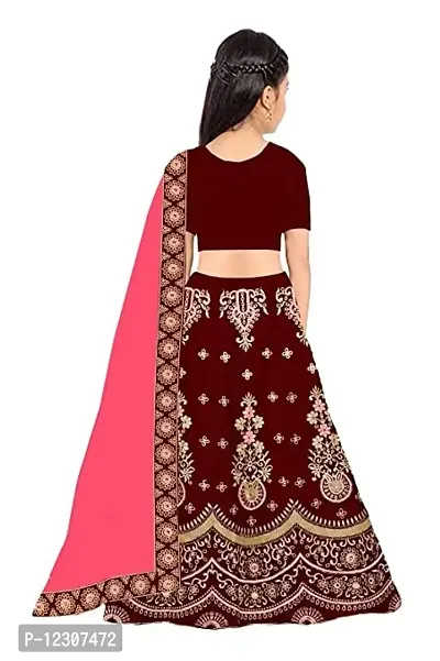 Dholazon Girls Lehenga Choli Ethnic Wear Embroidered Lehenga, Choli and Dupatta Set (10-11year, Maroon)-thumb2