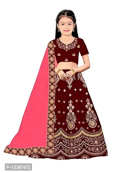 Dholazon Girls Lehenga Choli Ethnic Wear Embroidered Lehenga, Choli and Dupatta Set (10-11year, Maroon)-thumb0