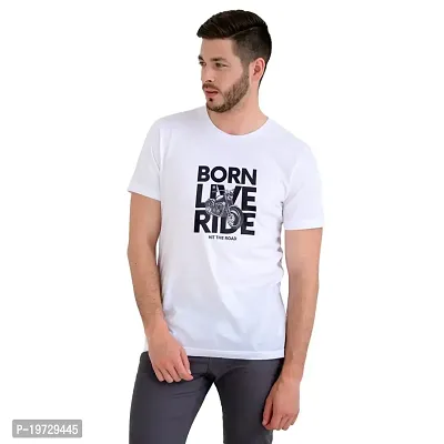 Men Mantra Born Live Ride T Shirt (Large, White)