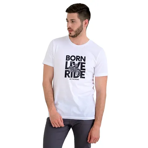 Men Mantra Born Live Ride T Shirt (Large, White)