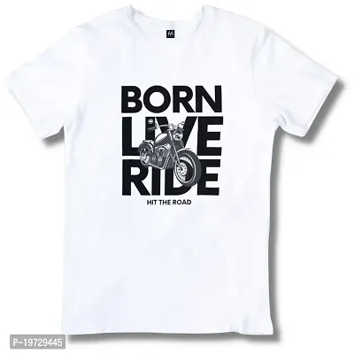 Men Mantra Born Live Ride T Shirt (Large, White)-thumb2