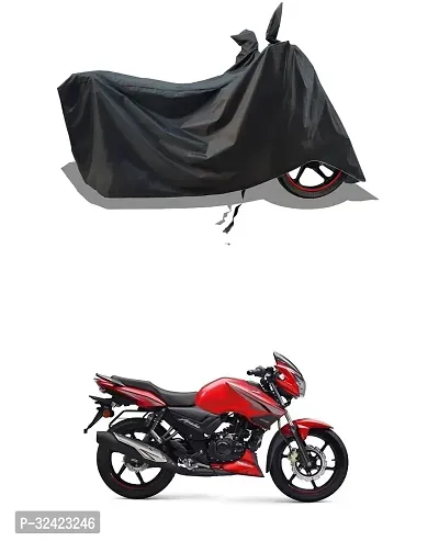 Stylish Water-Resistant 2024 Bike Cover For Tvs Apache Rtr 2V Rm Bluetooth And Dust-Proof Premium Polyester Fabric_Black Stripe Large-thumb0