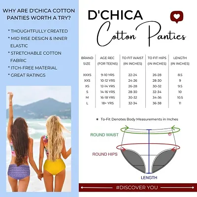 Buy D?Chica Printed Cotton Panties for Women Girls (Pack of 4) Comfortable  Mid Waist Hipster Panty with Stretchable Waistband Full Coverage Breathable  Briefs/Underwear - Lowest price in India