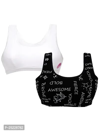 Buy DChica Uniform Bras for Women & Girls, Printed Cotton Non-Padded Full  Coverage Seamless Everyday Non-Wired Gym Sports Bra with Adjustable Thin  Strap, Training Bra for Teenager Kids (Pack of 2) at