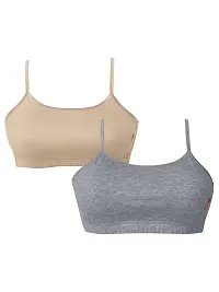 D'chica Uniform Bra for Women  Girls, (Pack of 2) Cotton Non-Padded  Non-Wired Full Coverage Seamless Everyday Gym Bra with Adjustable Thin Strap, Printed Training Bra for Teenager-thumb3