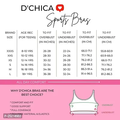 D'chica Sports Bra for Women  Girls, Cotton Non-Padded Full Coverage Beginners Wire-Free T-Shirt Gym Workout Bra with Regular Broad Strap, Training Bra for Teenager (Pack of 1) Pink-thumb2