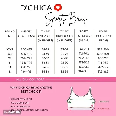 D'chica Sports Bra for Women  Girls (Pack of 2) Cotton Non-Padded Full Coverage Beginners Non-Wired T-Shirt Gym Workout Bra with Regular Broad Strap, Training Bra for Teenagers-thumb2