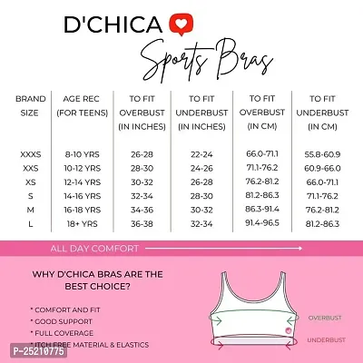 D'chica Sports Bra for Women  Girls, Cotton Non-Padded Full Coverage Beginners Non-Wired T-Shirt Gym Workout Bra with Regular Broad Strap, Printed Training Bra for Teenager (Pack of 2)-thumb2