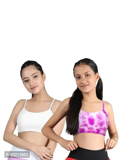 D'chica Uniform Bras for Women  Girls, Printed Cotton Non-padded Full Coverage Seamless Everyday Non-wired Gym Workout Bra With Adjustable Thin Strap, Training Bra for Teenager Kids (Pack of 2)