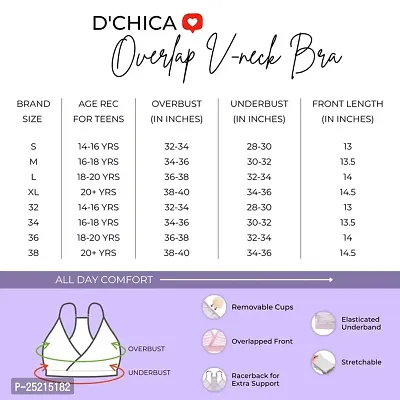 D?Chica V-Neck Padded Everyday Cotton Bra (Pack of 1) Seamless Bralette with Adjustable Straps | Removable Pads Wire Free Sports Bras | Slip on T-Shirt Cami Bra Gym Activewear for Girls  Young Women-thumb2