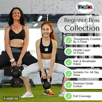 D'chica Sports Bra for Women  Girls (Pack of 2) Cotton Non-Padded Beginners Full Coverage Wire Free T-Shirt Gym Workout Yoga Bra with Regular Broad Strap, Training Activewear for Teenager-thumb3