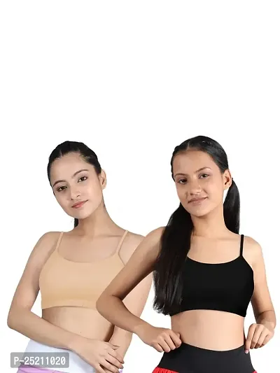 D'chica Uniform Bras for Women  Girls, Cotton Non-Padded Full Coverage Seamless Everyday Non-Wired Gym Bra with Adjustable Thin Strap, Graphic Printed Training Bra for Teenager (Pack of 2)