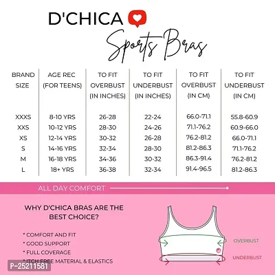 D'chica Sports Bra for Women  Girls, Cotton Non-Padded Full Coverage Beginners Wire-Free T-Shirt Gym Workout Bra with Regular Broad Strap, Training Bra for Teenager (Pack of 1) Pink-thumb2