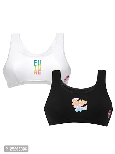 D'chica Sports Bra for Women  Girls (Pack of 2) Cotton Non-Padded Full Coverage Beginners Non-Wired T-Shirt Gym Workout Bra with Regular Broad Strap, Training Bra for Teenagers-thumb4