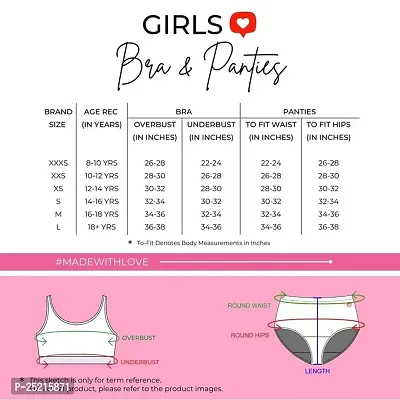 D'chica Cotton Women's Beginner Bra and Panties Combo (Set of 4) Training Sports Bra and Hipster Panty for Women | Solid  Printed Mid Waist Briefs, Non Padded Teenager Bras for Gym, Workout-thumb2