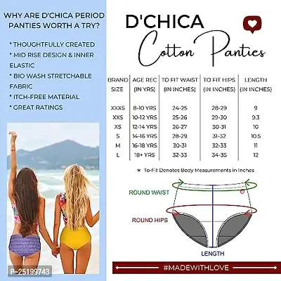 D'chica Printed Cotton Panties for Women  Girls Pack of 3 Comfortable Soft Mid-Waist Hipster Panty with Stretchable Inner Elastic | Kids/Teenagers Full Coverage Breathable Briefs | Underwear-thumb2