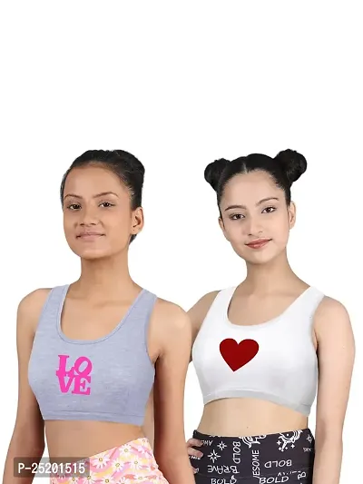 D'chica Sports Bra for Women  Girls, (Pack of 2) Cotton Non-Padded Full Coverage Beginners Non-Wired T-Shirt Gym Workout Bra with Regular Broad Strap, Training Bra for Teenagers