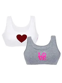 D'chica Sports Bra for Women  Girls, (Pack of 2) Cotton Non-Padded Full Coverage Beginners Non-Wired T-Shirt Gym Workout Bra with Regular Broad Strap, Training Bra for Teenagers-thumb3