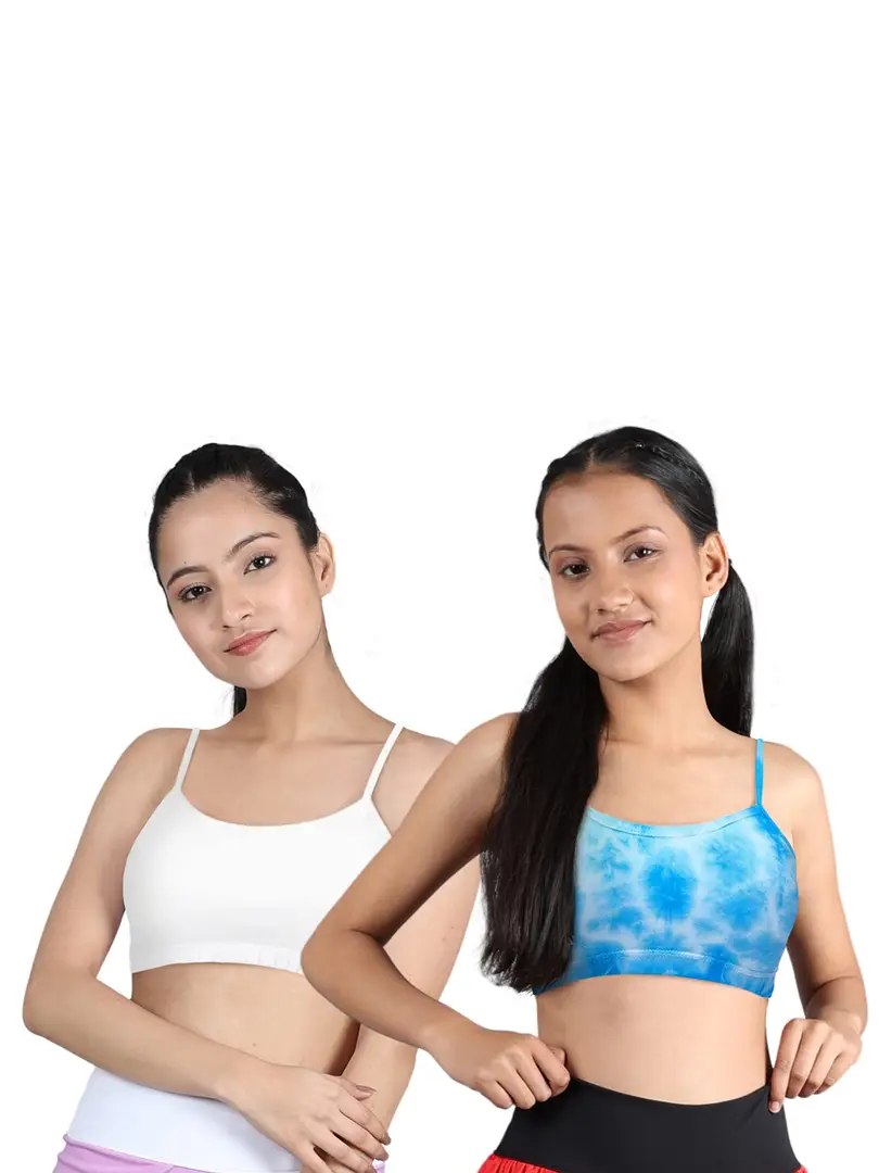 Buy D'chica Pack of 2 - Girl's Beginners Bra Cotton Non-Padded Non Wired  Teenager Bras for Sports, Gym, Workout, Exercise, Yoga, Training Slip-on  Kids Full Coverage Regular Bra