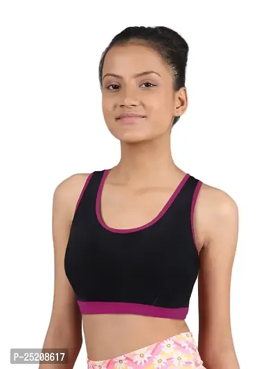 D'chica Sports Bra for Women  Girls, (Pack of 1) Cotton Non-Padded Full Coverage Beginners Wire-Free T-Shirt Gym Workout Bra with Regular Broad Strap, Activewear Training Bra for Teenagers-thumb0