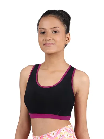 D'chica Sports Bra for Women & Girls, (Pack of 1) Cotton Non-Padded Full Coverage Beginners Wire-Free T-Shirt Gym Workout Bra with Regular Broad Strap, Activewear Training Bra for Teenagers