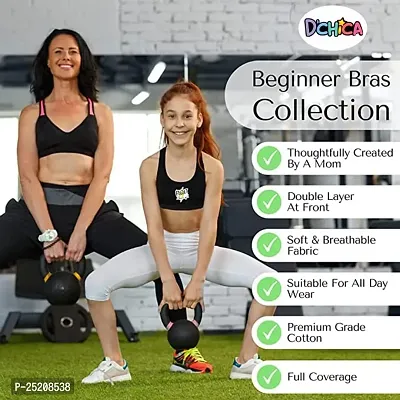 D'chica Sports Bra for Women  Girls, Cotton Non-Padded Full Coverage Beginners Non-Wired T-Shirt Gym Workout Bra with Regular Broad Strap, Training Bra for Teenager Kids (Pack of 1)-thumb3