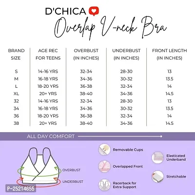 D?Chica V-Neck Padded Everyday Cotton Bra (Pack of 1) Seamless Bralette with Adjustable Straps | Removable Pads Wire Free Sports Bras | Slip on T-Shirt Cami Bra Gym Activewear for Girls  Young Women-thumb2