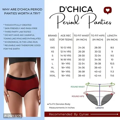 D'chica Period Panties No Pad Required Anti Microbial (Pack of 1) Absorbent Menstrual Underwear | Women  Girls Easy to Wash, Leak Proof, Reusable Period Panty Briefs-thumb2