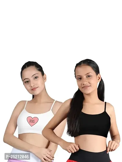 D'chica Thin Strap Sports Bra for Women  Girls (Pack of 2) Cotton Non-Padded  Non-Wired Beginners Bras, Teenager Bras for Gym, Yoga, Workout Activewear, Kids Double Layered Full Coverage Bra-thumb0