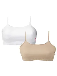 D'chica Uniform Bras for Women  Girls, (Pack of 2) Solid/Printed Cotton Non-Padded Full Coverage Seamless Everyday Non-Wired Gym Bra with Adjustable Thin Strap, Training Bra for Teenager-thumb3