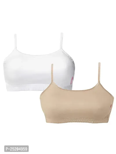 D'chica Uniform Bras for Women  Girls, (Pack of 2) Solid/Printed Cotton Non-Padded Full Coverage Seamless Everyday Non-Wired Gym Bra with Adjustable Thin Strap, Training Bra for Teenager-thumb4