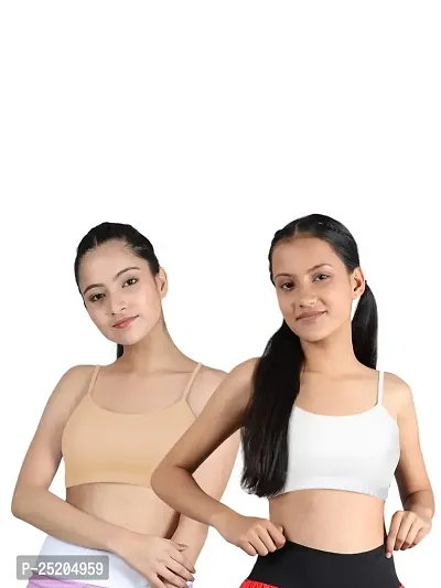 D'chica Uniform Bras for Women  Girls, (Pack of 2) Solid/Printed Cotton Non-Padded Full Coverage Seamless Everyday Non-Wired Gym Bra with Adjustable Thin Strap, Training Bra for Teenager-thumb0