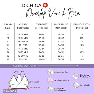 D?chica V-Neck Padded Everyday Cotton Bra | Seamless bralette With Adjustable Straps | Removable Pads Wire Free Sports Bras | Slip on T-shirt CamiBra Gym Activewear for Girls  Young Women | Pack of 1-thumb2
