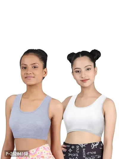 D'chica Sports Bra for Women  Girls (Pack of 2) Cotton Non-Padded Full Coverage Beginners Non-Wired T-Shirt Gym Workout Bra with Regular Broad Strap, Training Bra for Teenagers