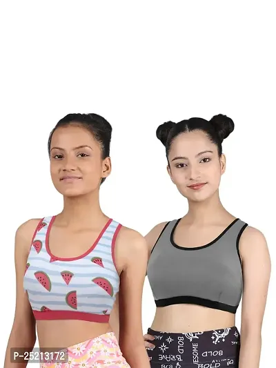 D'chica Sports Bra for Women  Girls, Cotton Non Padded Full Coverage Beginners Non-Wired T-Shirt Gym Workout Bra with Regular Broad Strap, Activewear Training Bra for Teenager (Pack of 2 Bra)