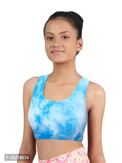 D'chica Sports Bra for Women  Girls, Cotton Non-Padded Full Coverage Beginners Non-Wired T-Shirt Gym Workout Bra with Regular Broad Strap, Printed Training Bra for Teenager Kids (Pack of 1)