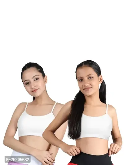 D'chica Uniform Bras for Women  Girls, Graphic Printed Cotton Non-Padded Full Coverage Seamless Everyday Non-Wired Gym Bra with Adjustable Thin Strap, Training Bra for Teenager Kids (Pack of 2)