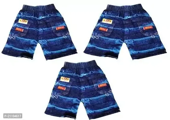 Stylish Blue Cotton Blend Self Pattern Shorts For Boys- Pack Of 3