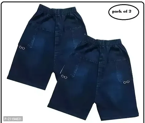 Stylish Blue Cotton Blend Self Pattern Shorts For Boys- Pack Of 2-thumb0