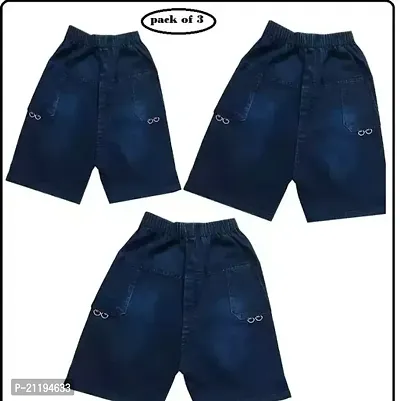 Stylish Blue Cotton Blend Self Pattern Shorts For Boys- Pack Of 3