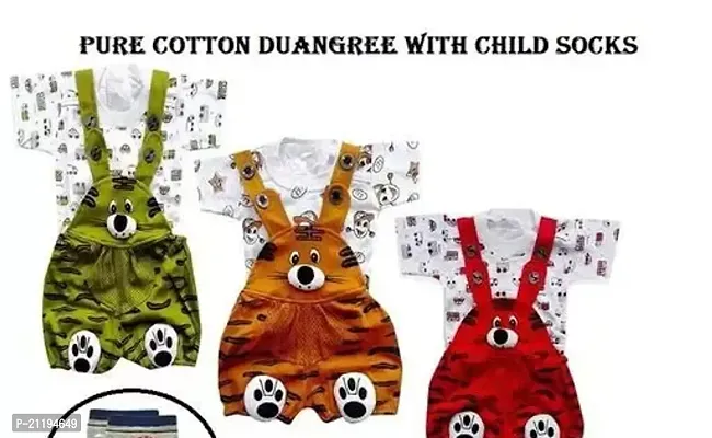 Stylish Cotton Blend Printed Dungarees For Boys- Pack Of 3