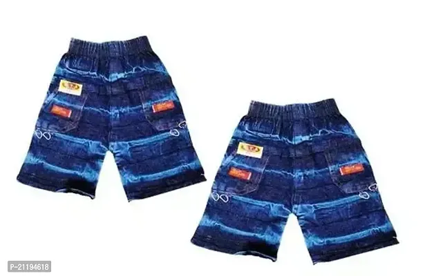 Stylish Blue Cotton Blend Self Pattern Shorts For Boys- Pack Of 2-thumb0