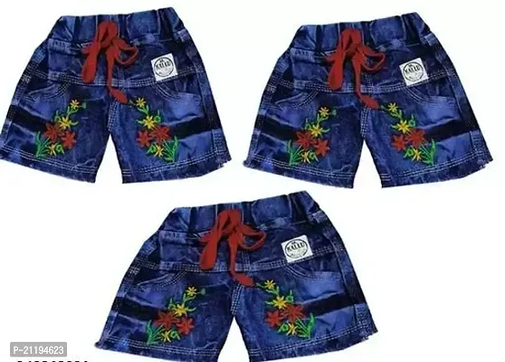 Stylish Blue Cotton Blend Self Pattern Shorts For Boys- Pack Of 3-thumb0