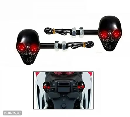 Guance Skull Shape Front, Rear LED Indicator Light (Red Set of 2) for Bajaj Dominar 200