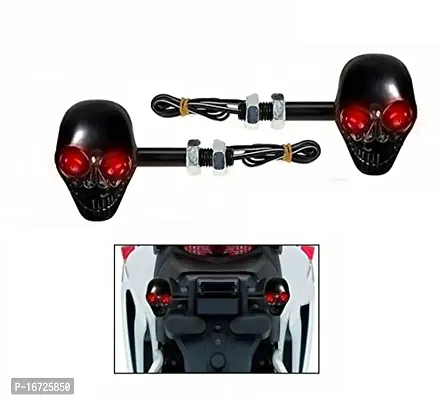 Guance Skull Shape Front, Rear LED Indicator Light (Red Set of 2) for Honda Shine-thumb0