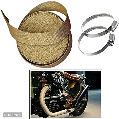 Guance Glasswool Beige Silencer Wrap,Exhasut Heat Shield with 2 Clamp 5 Meter Length for for Royal Enfield Classic 350